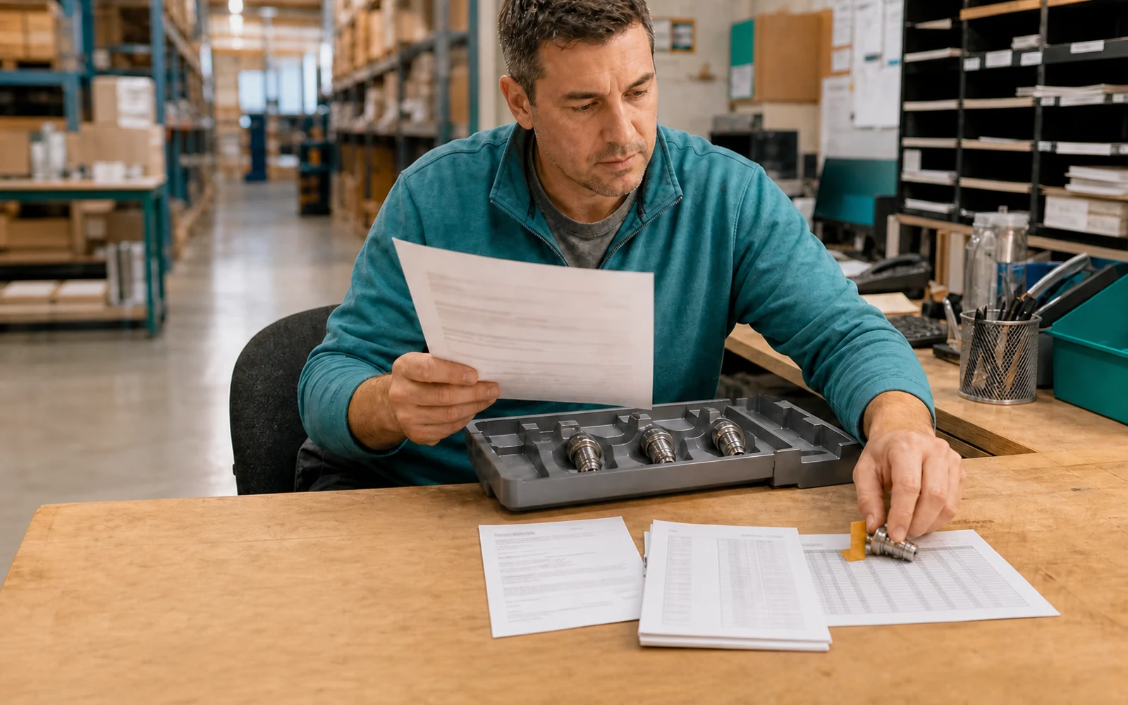A distributor operations specialist validating mixed-format purchase orders against physical parts